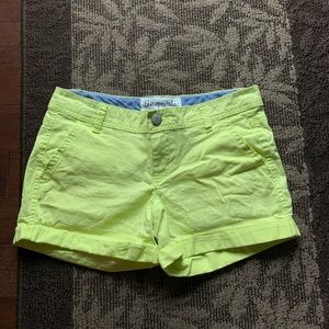 Aeropostale neon yellow twill midi cuffed shorts